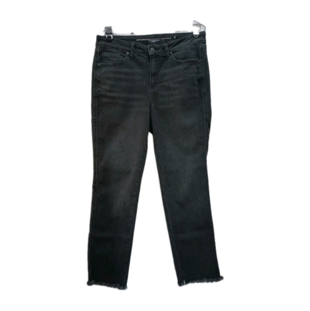 Chico's DefineMe Fringe Jeans Straight Ankle Black Size 2R US 12R